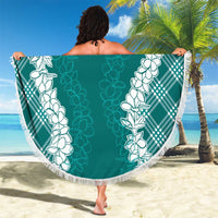 Hawaii Aloha Plumeria Lei Teal Palaka Beach Blanket - Polynesian Pride