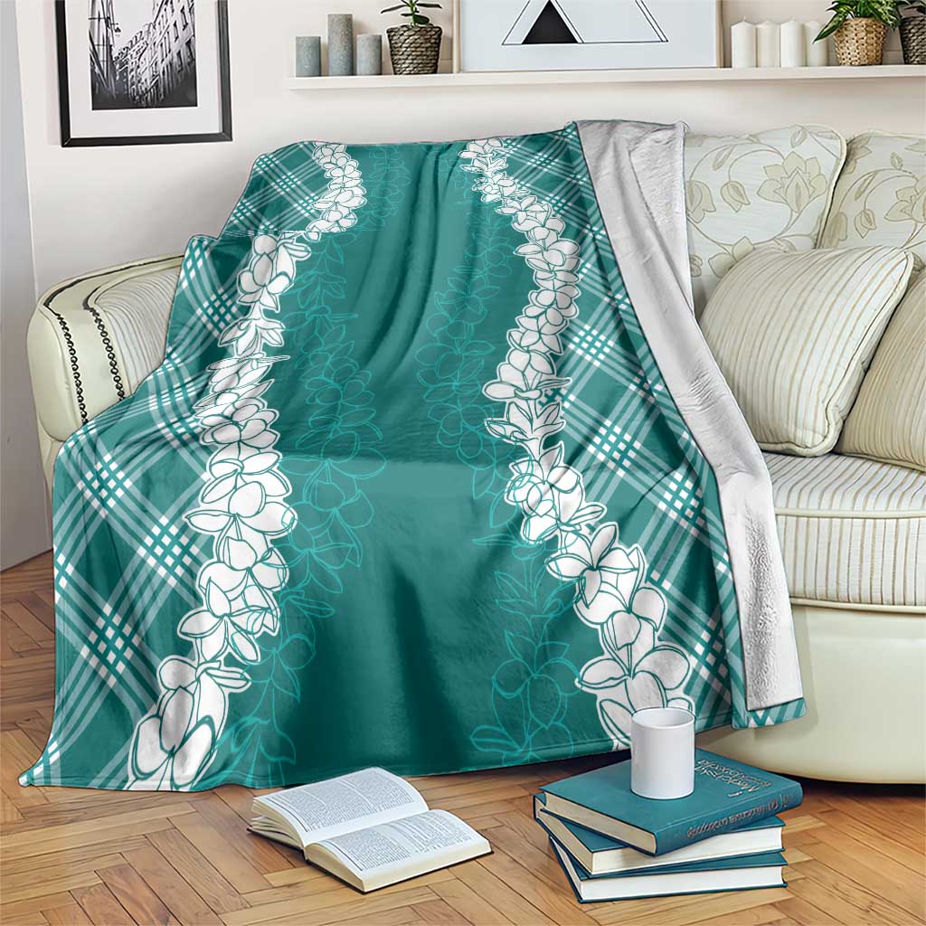 Hawaii Aloha Plumeria Lei Teal Palaka Blanket - Polynesian Pride