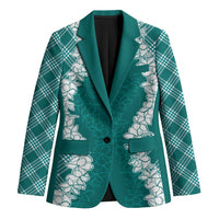 Hawaii Aloha Plumeria Lei Teal Palaka Blazer - Polynesian Pride
