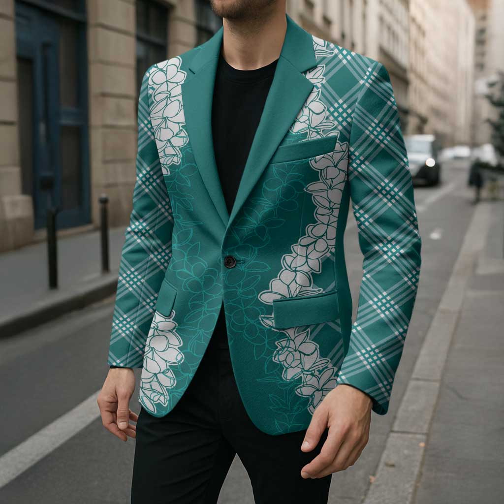 Hawaii Aloha Plumeria Lei Teal Palaka Blazer - Polynesian Pride