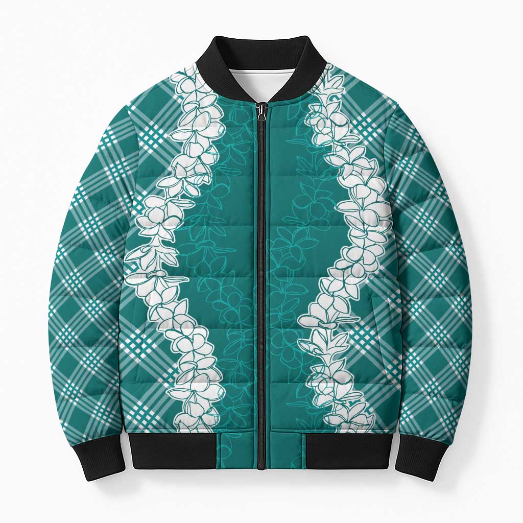 Hawaii Aloha Plumeria Lei Teal Palaka Bomber Puffer Jacket LT7 Unisex Teal - Polynesian Pride