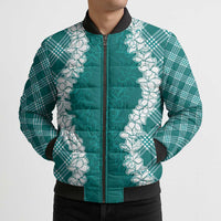 Hawaii Aloha Plumeria Lei Teal Palaka Bomber Puffer Jacket LT7 - Polynesian Pride