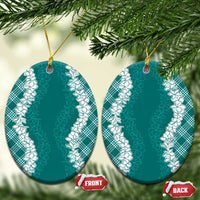 Hawaii Aloha Plumeria Lei Teal Palaka Ceramic Ornament - Polynesian Pride
