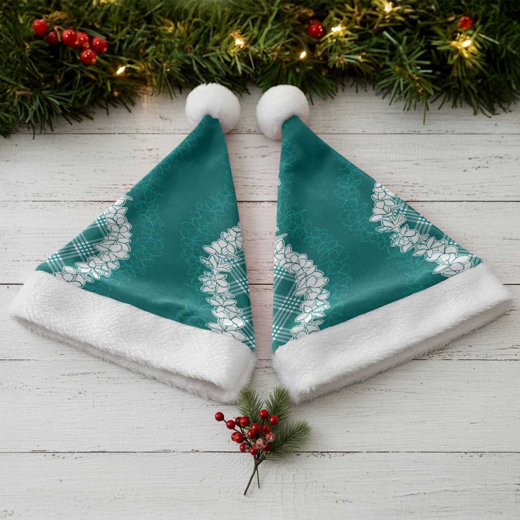 Hawaii Aloha Plumeria Lei Teal Palaka Christmas Santa Hat - Polynesian Pride
