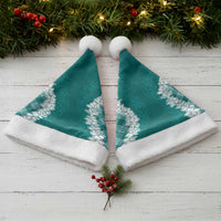 Hawaii Aloha Plumeria Lei Teal Palaka Christmas Santa Hat - Polynesian Pride