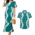 Hawaii Aloha Plumeria Lei Teal Palaka Couples Matching Mermaid Dress and Hawaiian Shirt - Polynesian Pride