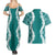 Hawaii Aloha Plumeria Lei Teal Palaka Couples Matching Summer Maxi Dress and Hawaiian Shirt - Polynesian Pride