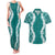 Hawaii Aloha Plumeria Lei Teal Palaka Couples Matching Tank Maxi Dress and Hawaiian Shirt - Polynesian Pride