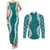 Hawaii Aloha Plumeria Lei Teal Palaka Couples Matching Tank Maxi Dress and Long Sleeve Button Shirt - Polynesian Pride