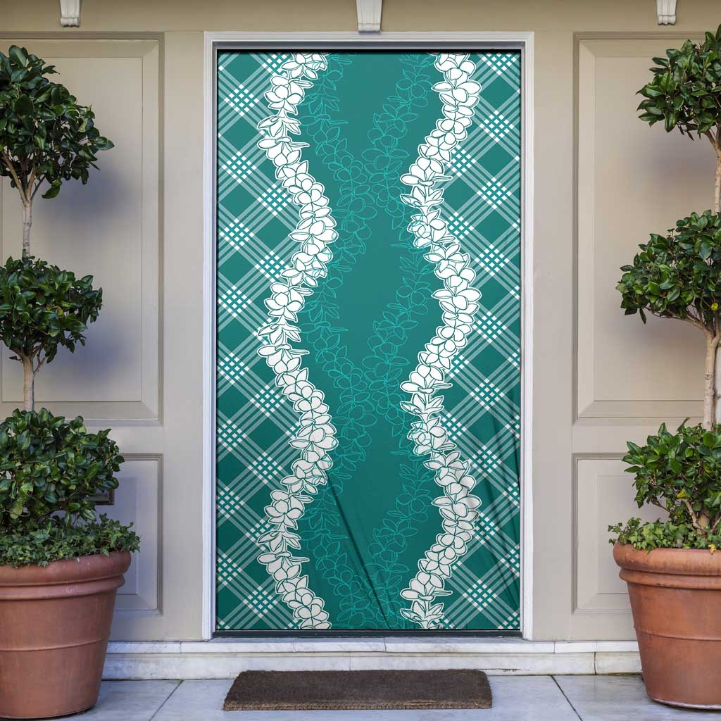 Hawaii Aloha Plumeria Lei Teal Palaka Door Cover - Polynesian Pride
