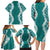 Hawaii Aloha Plumeria Lei Teal Palaka Family Matching Long Sleeve Bodycon Dress and Hawaiian Shirt - Polynesian Pride