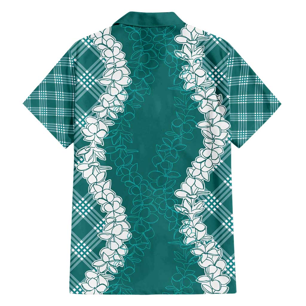 Hawaii Aloha Plumeria Lei Teal Palaka Family Matching Long Sleeve Bodycon Dress and Hawaiian Shirt - Polynesian Pride