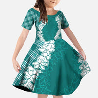 Hawaii Aloha Plumeria Lei Teal Palaka Family Matching Mermaid Dress and Hawaiian Shirt - Polynesian Pride