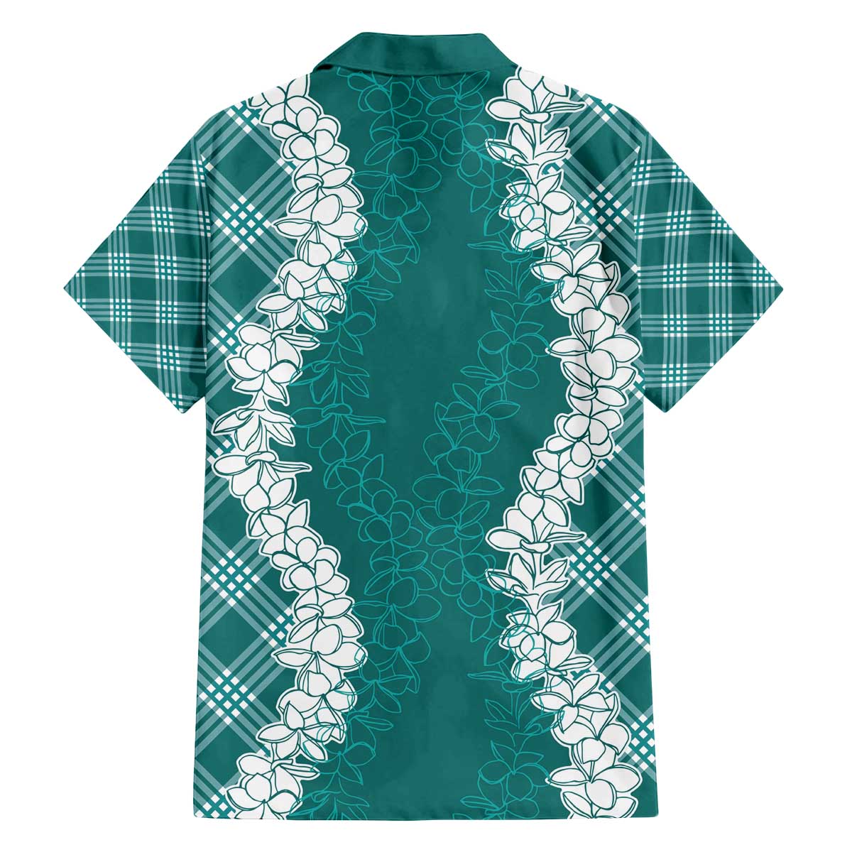 Hawaii Aloha Plumeria Lei Teal Palaka Family Matching Off The Shoulder Long Sleeve Dress and Hawaiian Shirt - Polynesian Pride