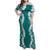 Hawaii Aloha Plumeria Lei Teal Palaka Family Matching Off Shoulder Maxi Dress and Hawaiian Shirt - Polynesian Pride