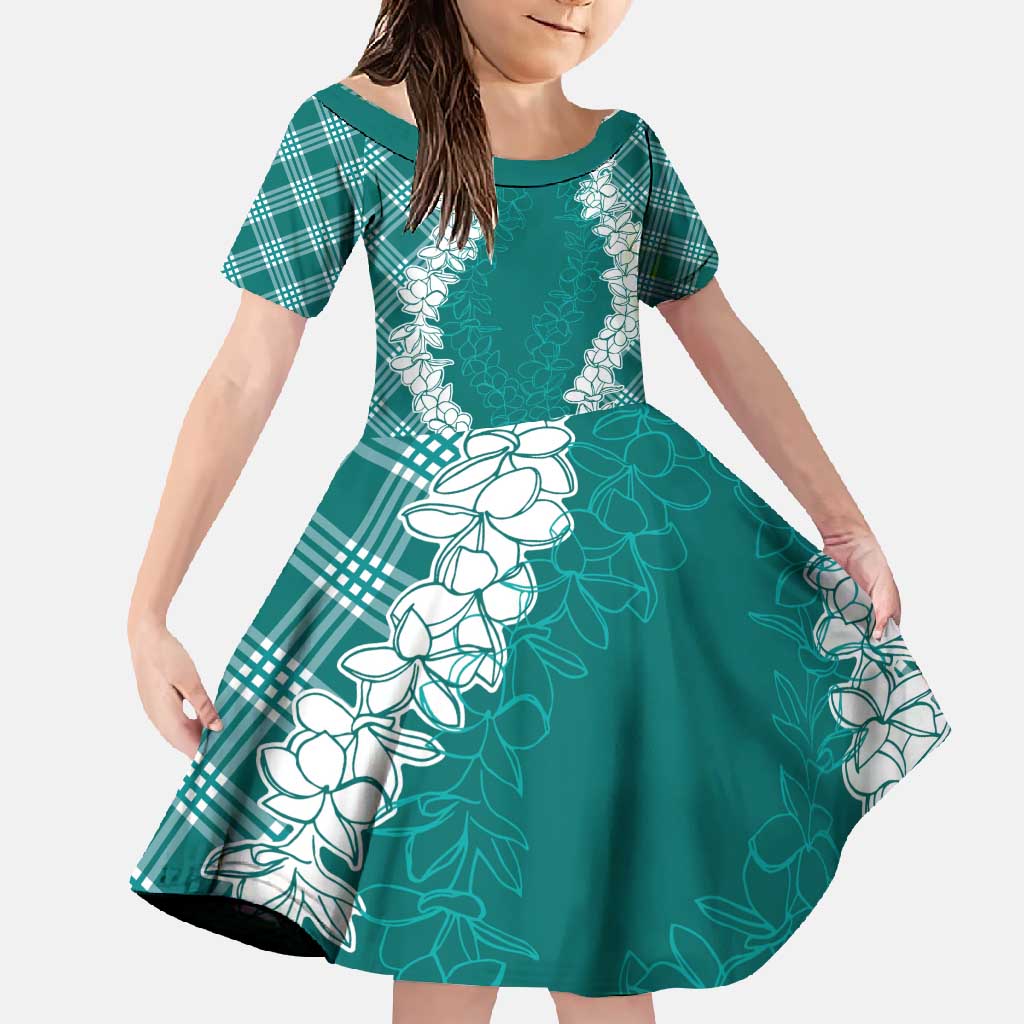 Hawaii Aloha Plumeria Lei Teal Palaka Family Matching Tank Maxi Dress and Hawaiian Shirt - Polynesian Pride