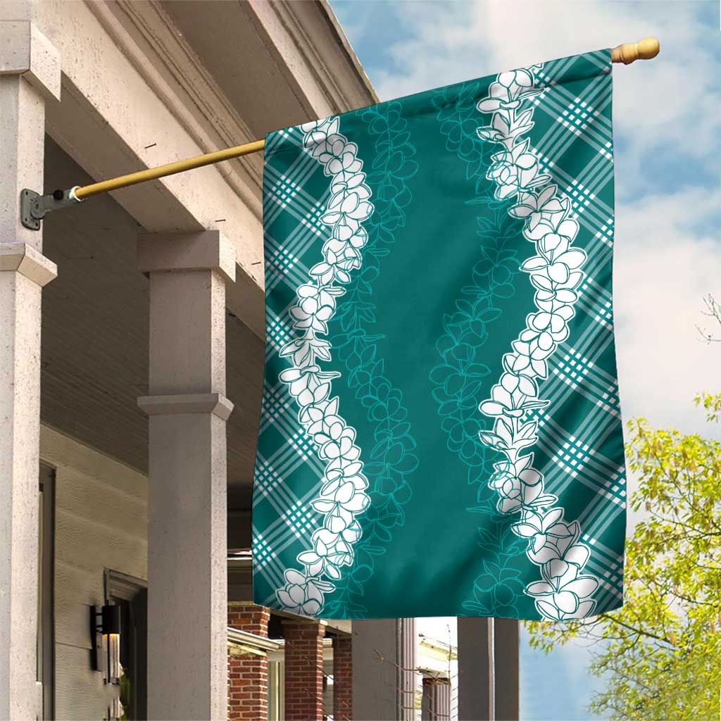 Hawaii Aloha Plumeria Lei Teal Palaka Garden Flag - Polynesian Pride