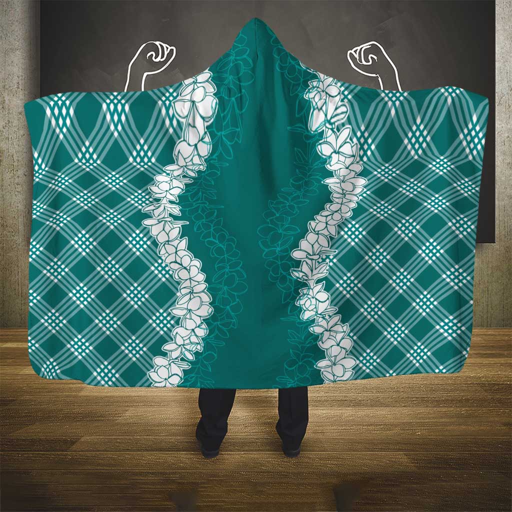 Hawaii Aloha Plumeria Lei Teal Palaka Hooded Blanket - Polynesian Pride