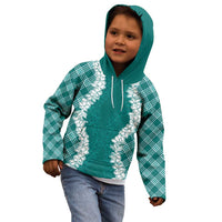 Hawaii Aloha Plumeria Lei Teal Palaka Kid Hoodie - Polynesian Pride