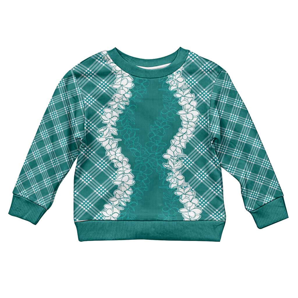 Hawaii Aloha Plumeria Lei Teal Palaka Kid Ugly Christmas Sweater - Polynesian Pride
