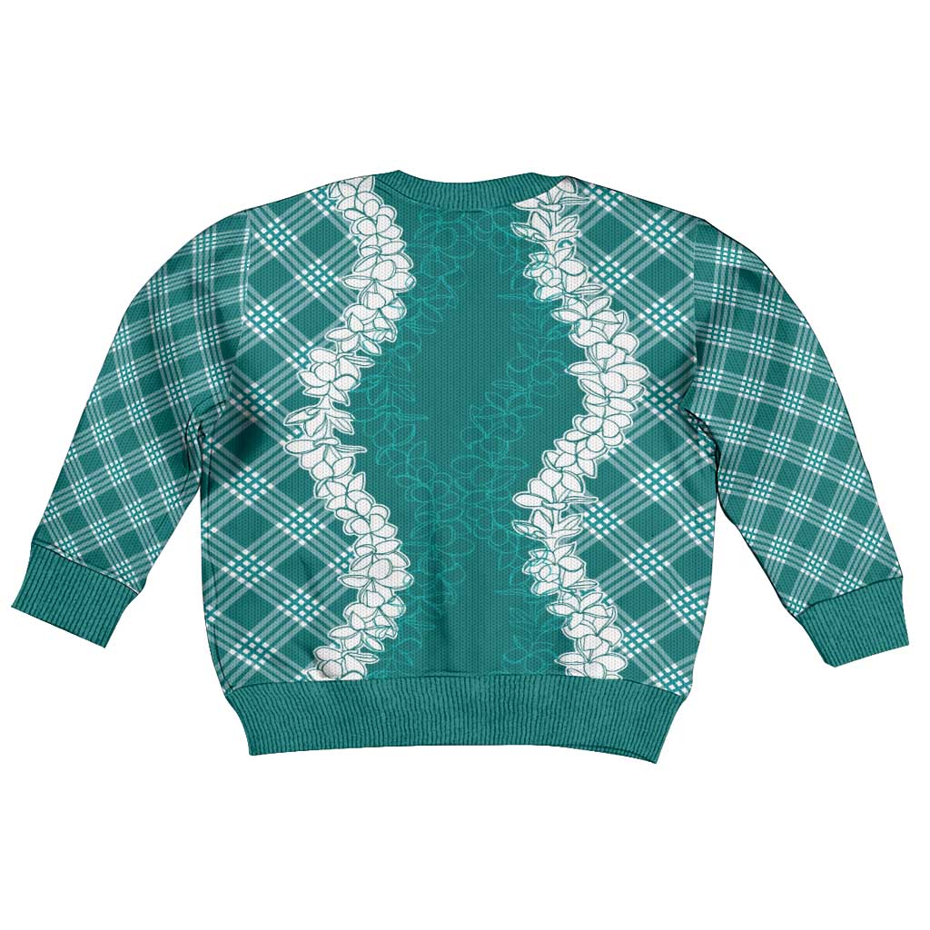 Hawaii Aloha Plumeria Lei Teal Palaka Kid Ugly Christmas Sweater LT7 - Polynesian Pride