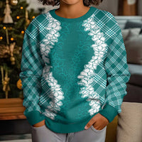 Hawaii Aloha Plumeria Lei Teal Palaka Kid Ugly Christmas Sweater LT7 - Polynesian Pride