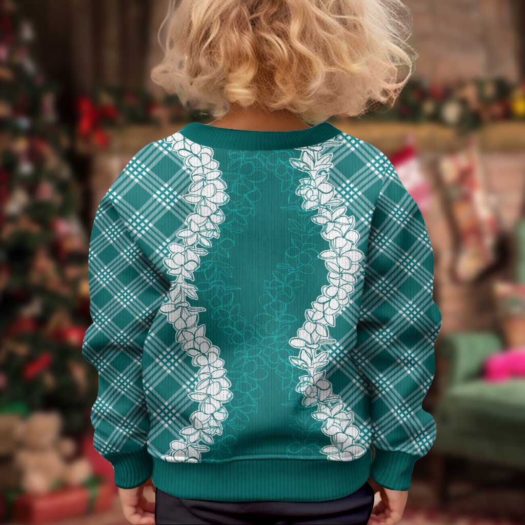 Hawaii Aloha Plumeria Lei Teal Palaka Kid Ugly Christmas Sweater LT7 - Polynesian Pride