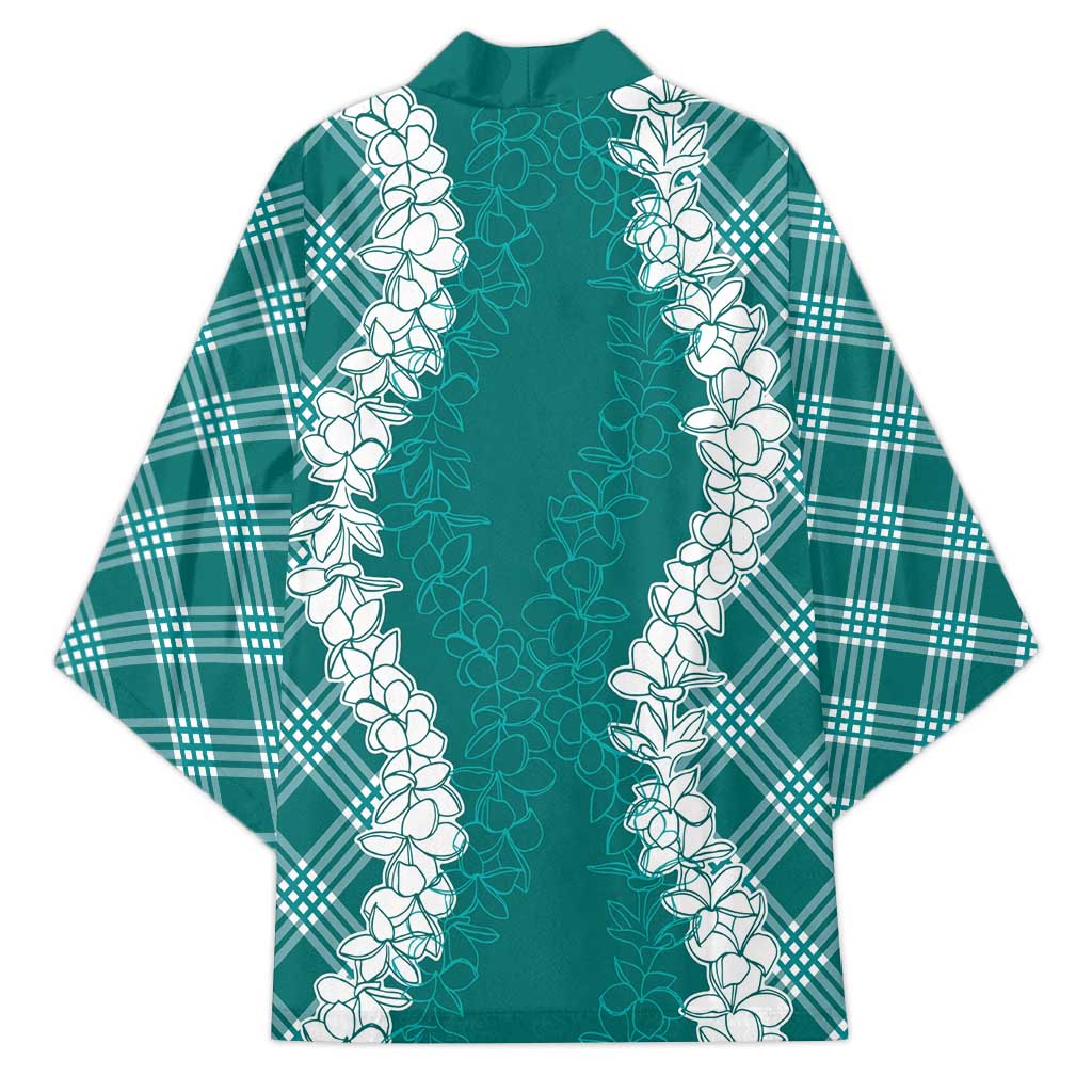Hawaii Aloha Plumeria Lei Teal Palaka Kimono - Polynesian Pride