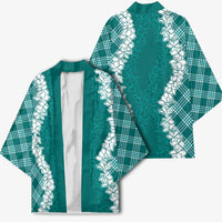 Hawaii Aloha Plumeria Lei Teal Palaka Kimono - Polynesian Pride