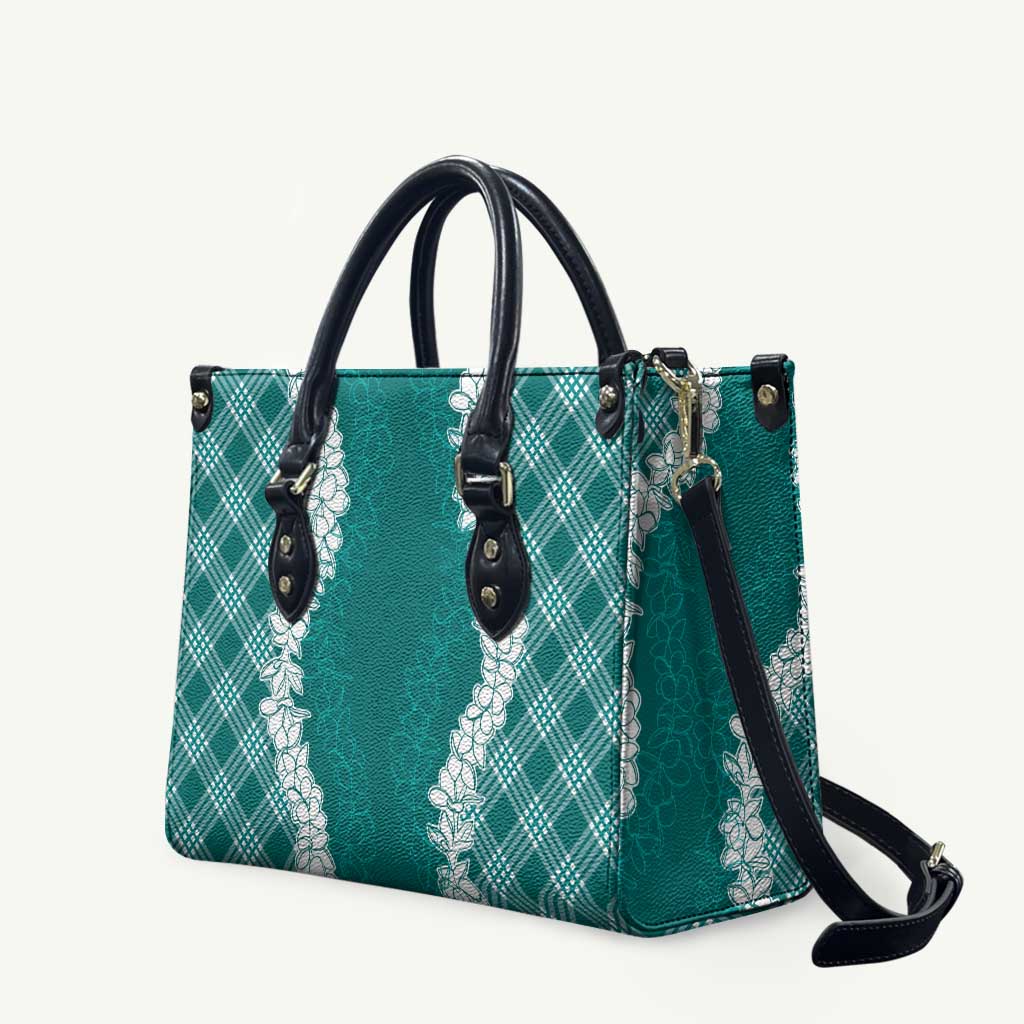 Hawaii Aloha Plumeria Lei Teal Palaka Leather Bag - Polynesian Pride