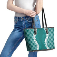 Hawaii Aloha Plumeria Lei Teal Palaka Leather Tote Bag - Polynesian Pride