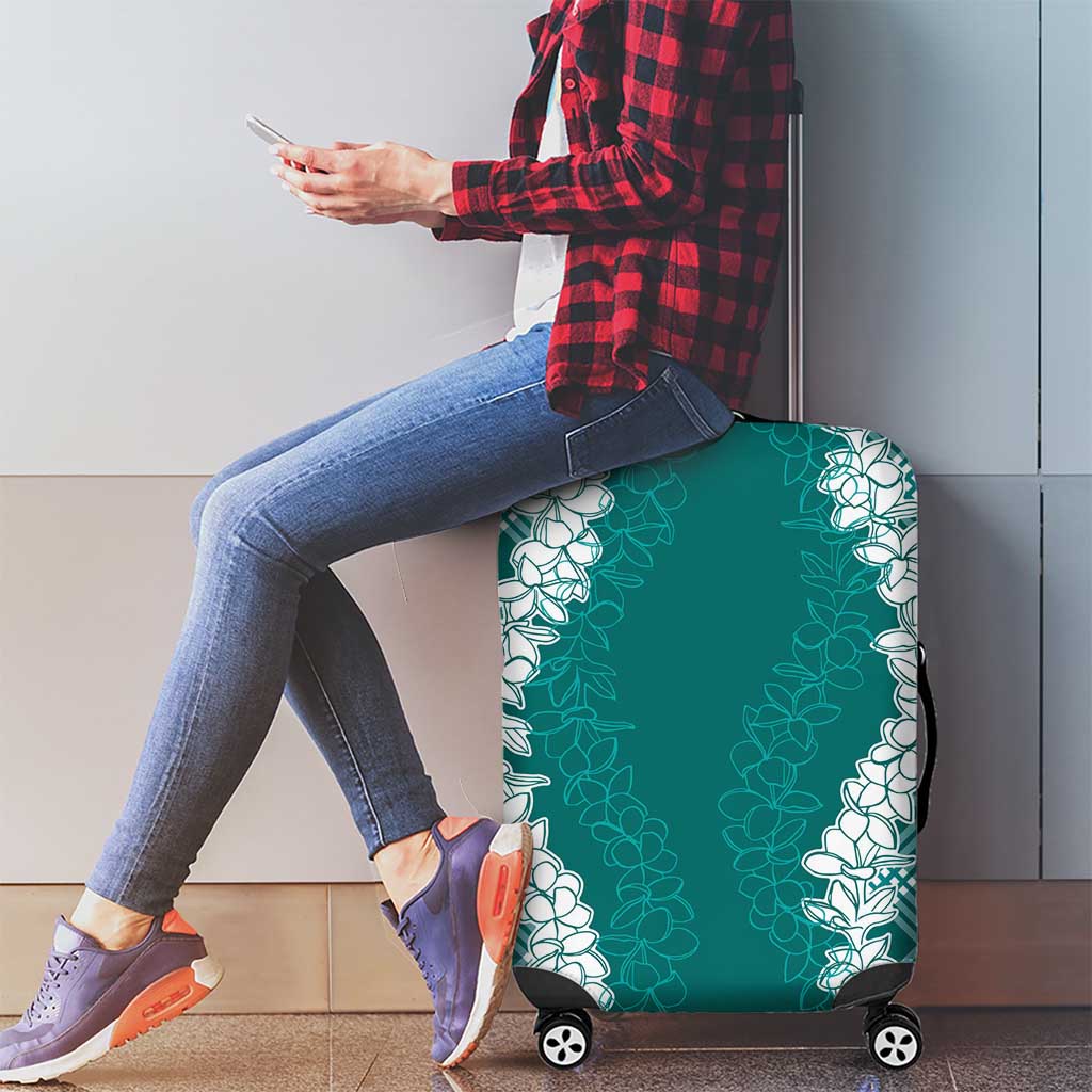 Hawaii Aloha Plumeria Lei Teal Palaka Luggage Cover - Polynesian Pride