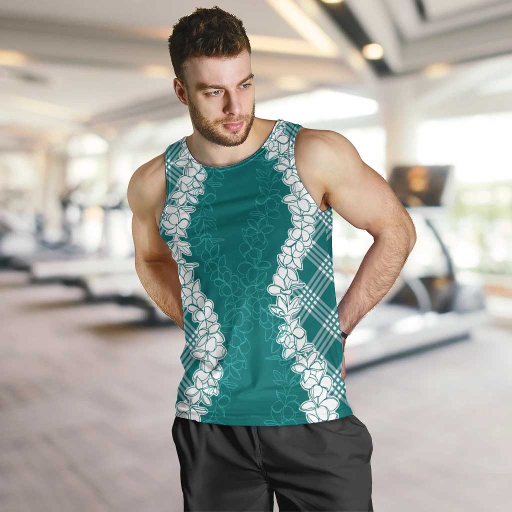 Hawaii Aloha Plumeria Lei Teal Palaka Men Tank Top - Polynesian Pride