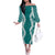 Hawaii Aloha Plumeria Lei Teal Palaka Off The Shoulder Long Sleeve Dress - Polynesian Pride