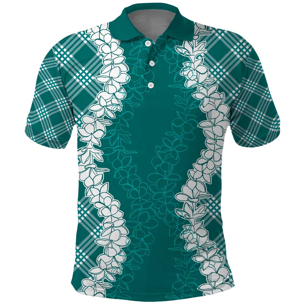 Hawaii Aloha Plumeria Lei Teal Palaka Polo Shirt - Polynesian Pride