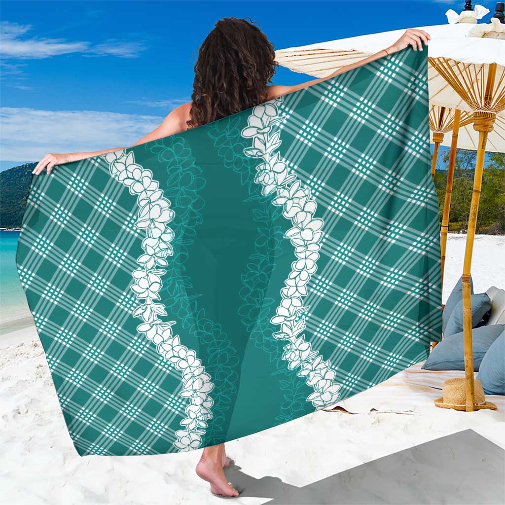 Hawaii Aloha Plumeria Lei Teal Palaka Sarong - Polynesian Pride