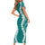 Hawaii Aloha Plumeria Lei Teal Palaka Short Sleeve Bodycon Dress - Polynesian Pride