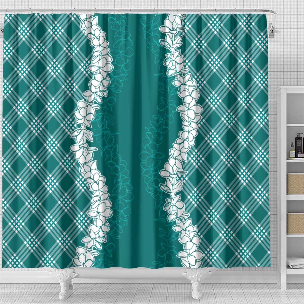 Hawaii Aloha Plumeria Lei Teal Palaka Shower Curtain - Polynesian Pride