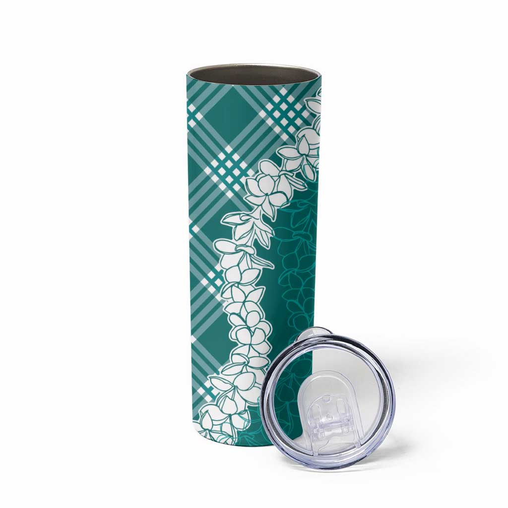 Hawaii Aloha Plumeria Lei Teal Palaka Skinny Tumbler - Polynesian Pride