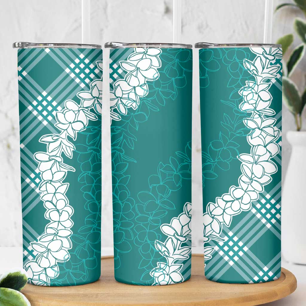 Hawaii Aloha Plumeria Lei Teal Palaka Skinny Tumbler - Polynesian Pride