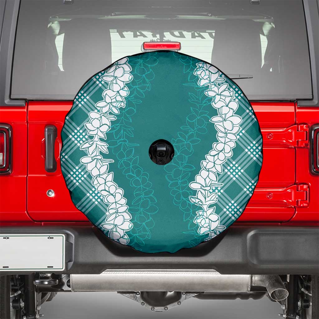 Hawaii Aloha Plumeria Lei Teal Palaka Spare Tire Cover - Polynesian Pride