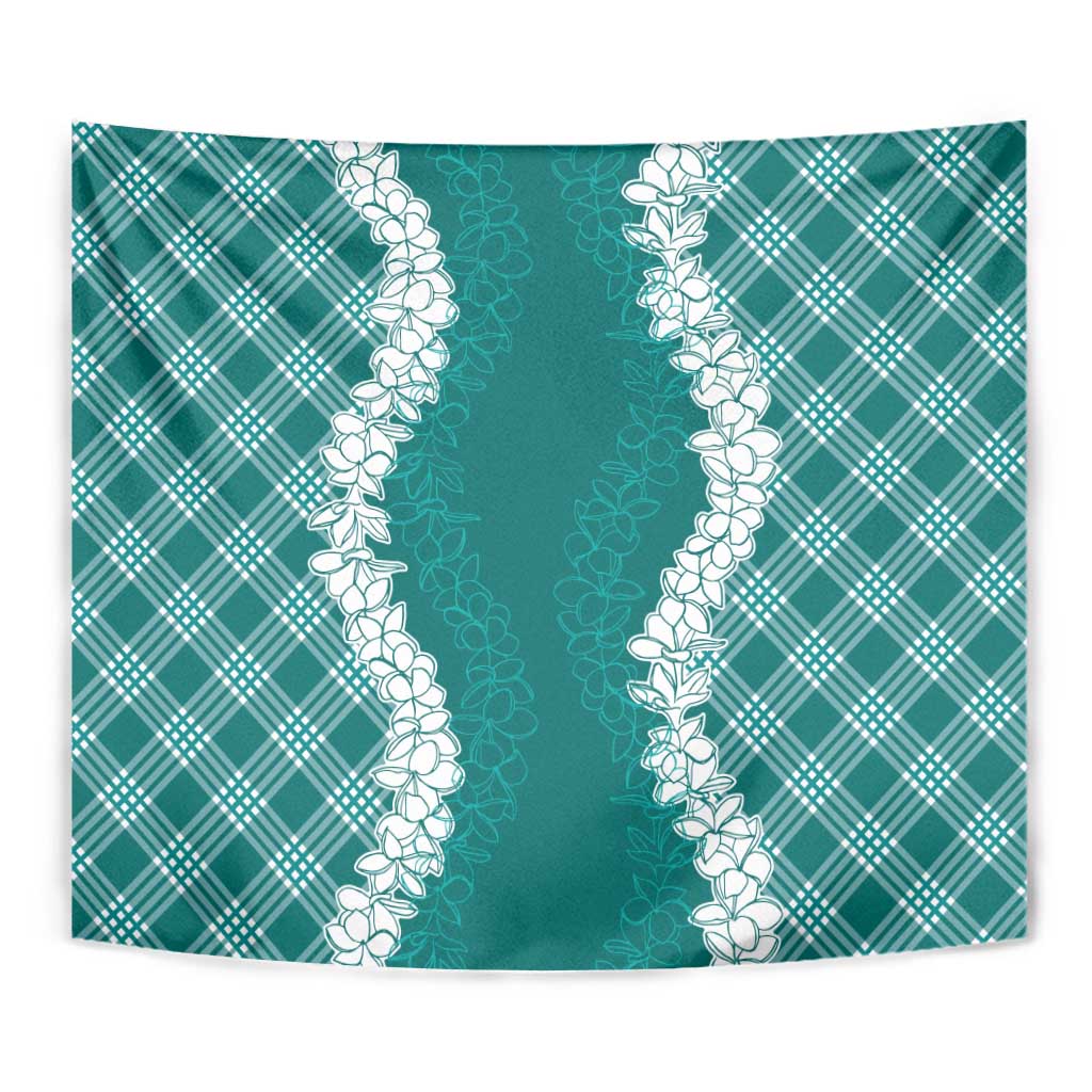 Hawaii Aloha Plumeria Lei Teal Palaka Tapestry - Polynesian Pride