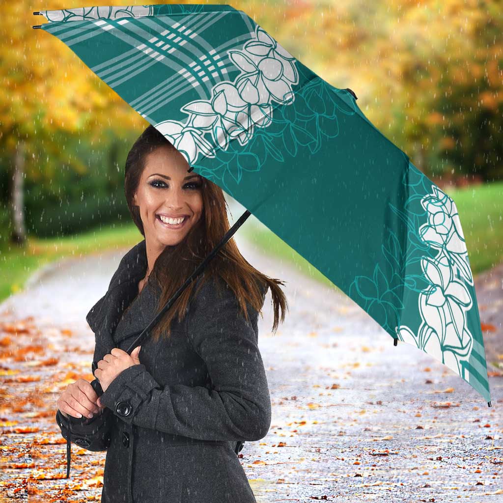 Hawaii Aloha Plumeria Lei Teal Palaka Umbrella - Polynesian Pride