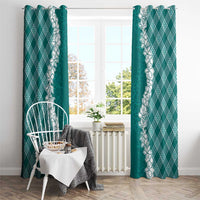 Hawaii Aloha Plumeria Lei Teal Palaka Window Curtain - Polynesian Pride
