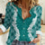 Hawaii Aloha Plumeria Lei Teal Palaka Women Casual Shirt - Polynesian Pride