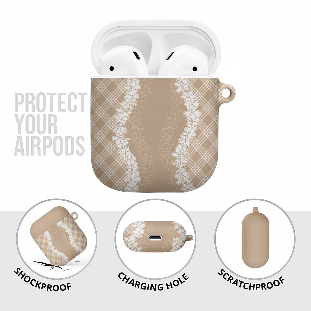 Hawaii Aloha Plumeria Lei Beige Palaka AirPods Case - Polynesian Pride