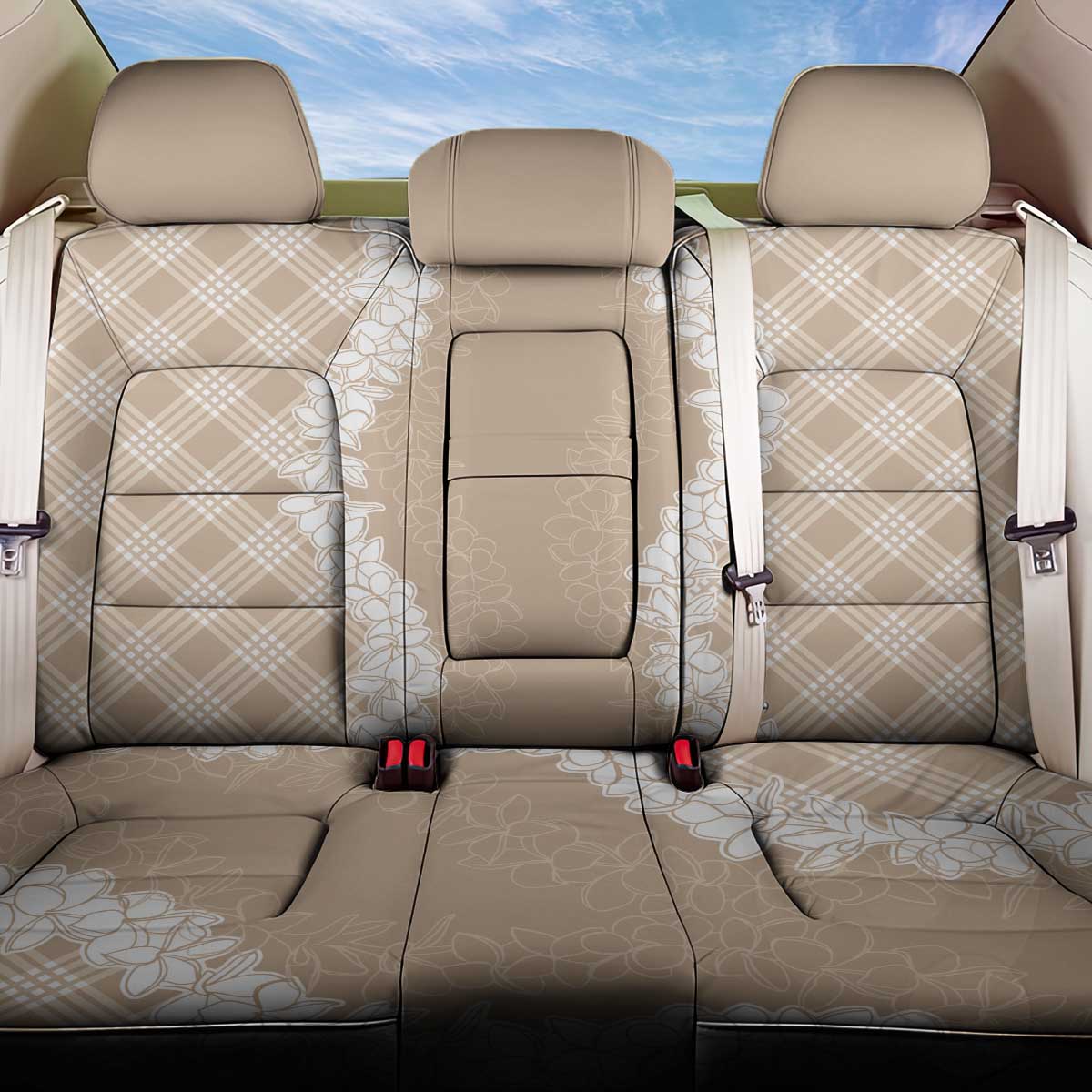 Hawaii Aloha Plumeria Lei Beige Palaka Back Car Seat Cover - Polynesian Pride