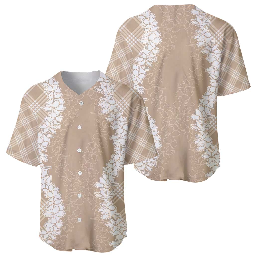 Hawaii Aloha Plumeria Lei Beige Palaka Baseball Jersey - Polynesian Pride