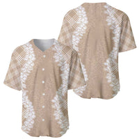 Hawaii Aloha Plumeria Lei Beige Palaka Baseball Jersey - Polynesian Pride