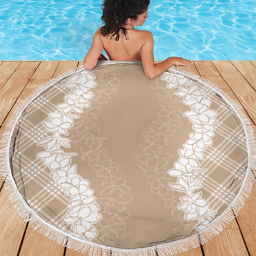 Hawaii Aloha Plumeria Lei Beige Palaka Beach Blanket - Polynesian Pride